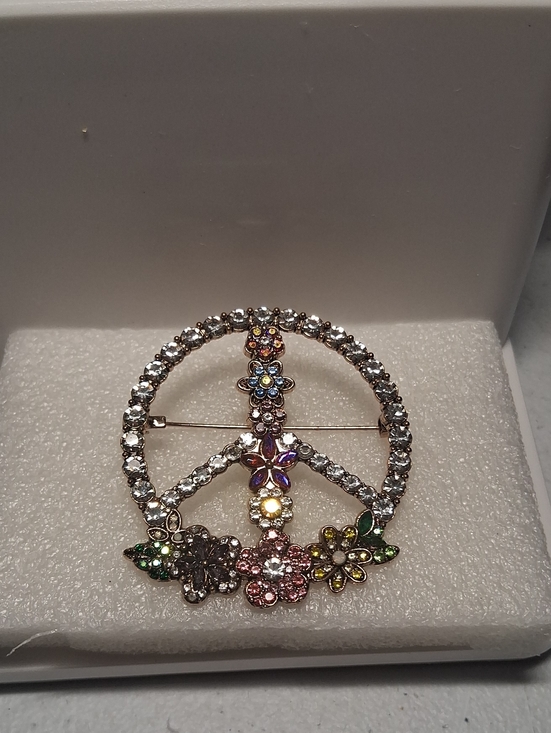Jewelry - Vintage Multicolor Crystal Peace Sign Flower Brooch - Women Jewelry
